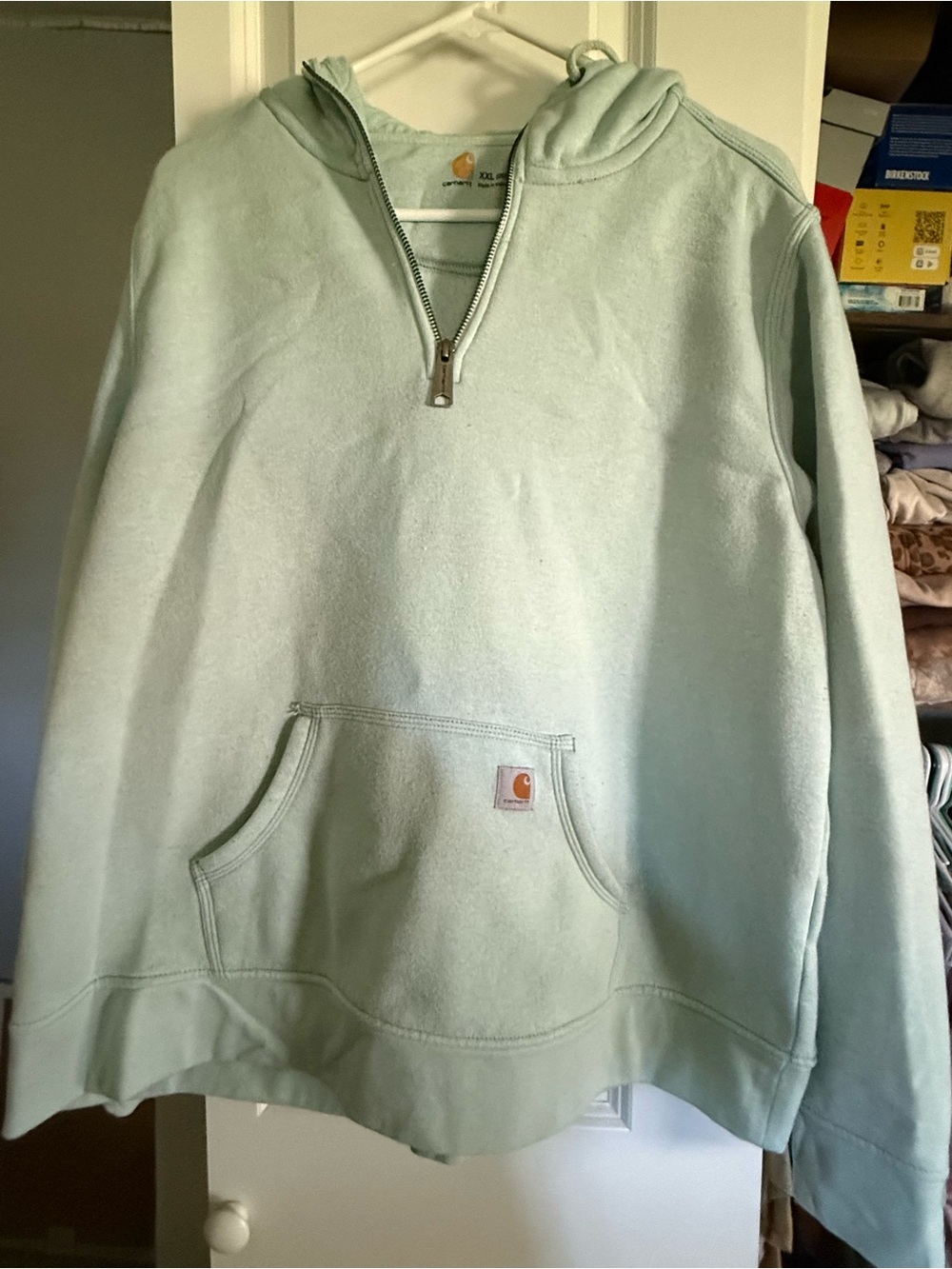 Carhartt Men's Mint Green Half-Zip Hooded Sweatshirt
